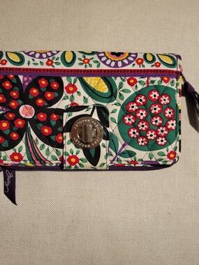 Vera Bradley Floral Quilted Wallet in White, Green, Purple, Red, Yellow